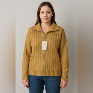 Fashion Cozy Camel Ribbed Zip-Up Sweater – Size XXL (NWT)